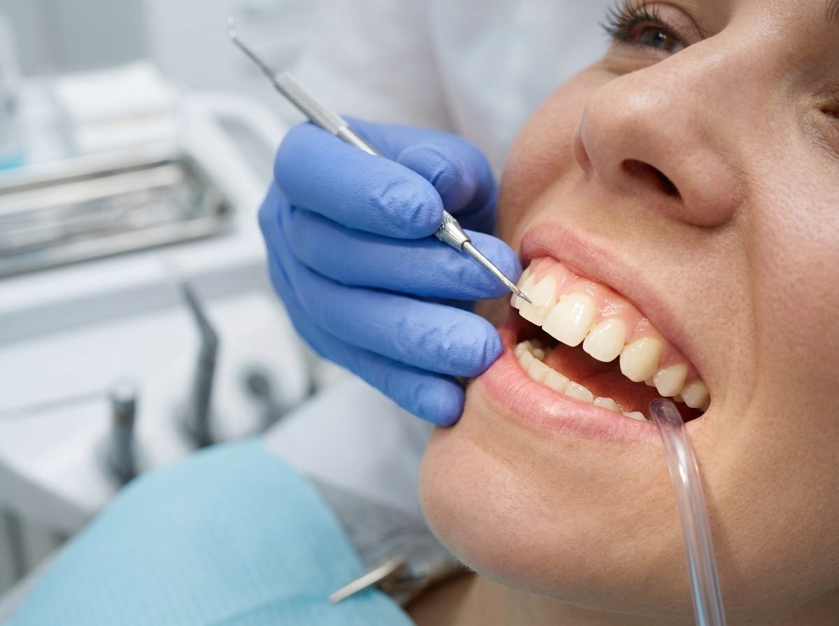 Ultrasonic scaling procedure for plaque and tartar removal at Meenakshi Dental Clinic